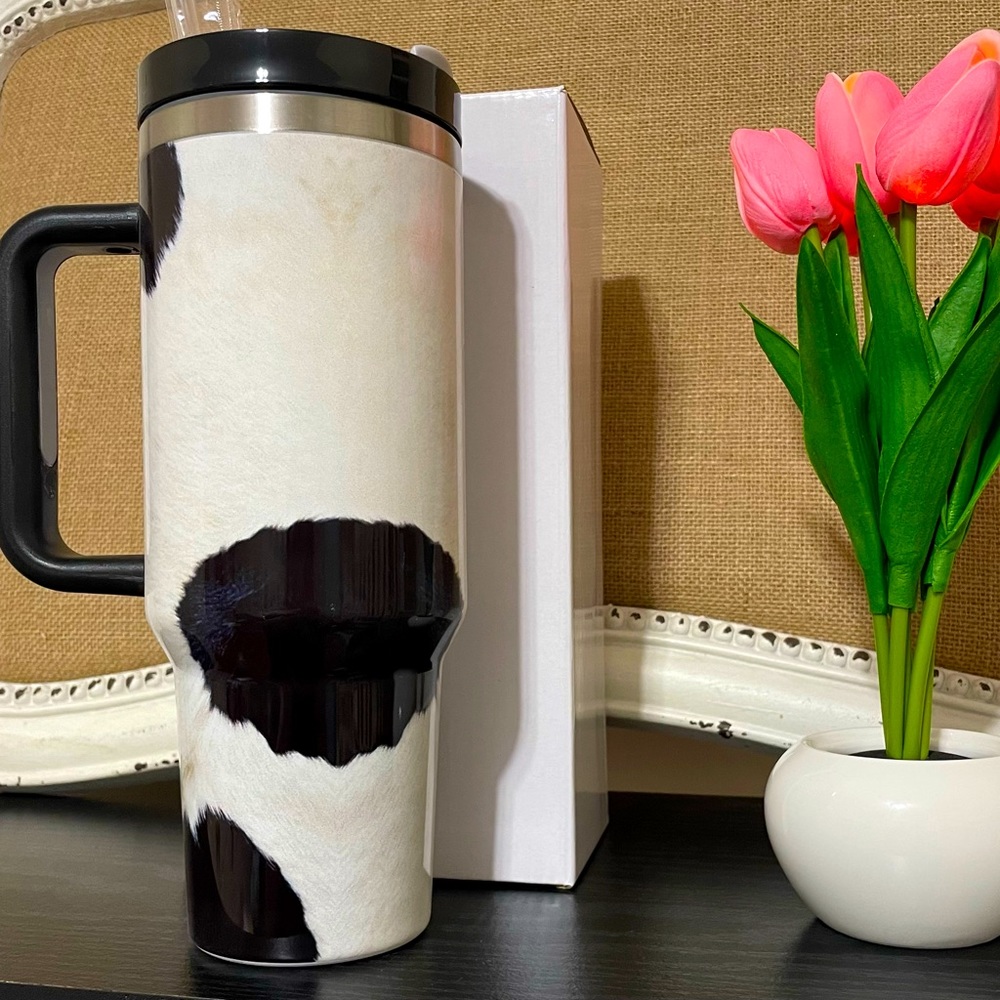 🎉❤️ HOST PICK!! Cow Print Tumbler with Lid Handle Straw
